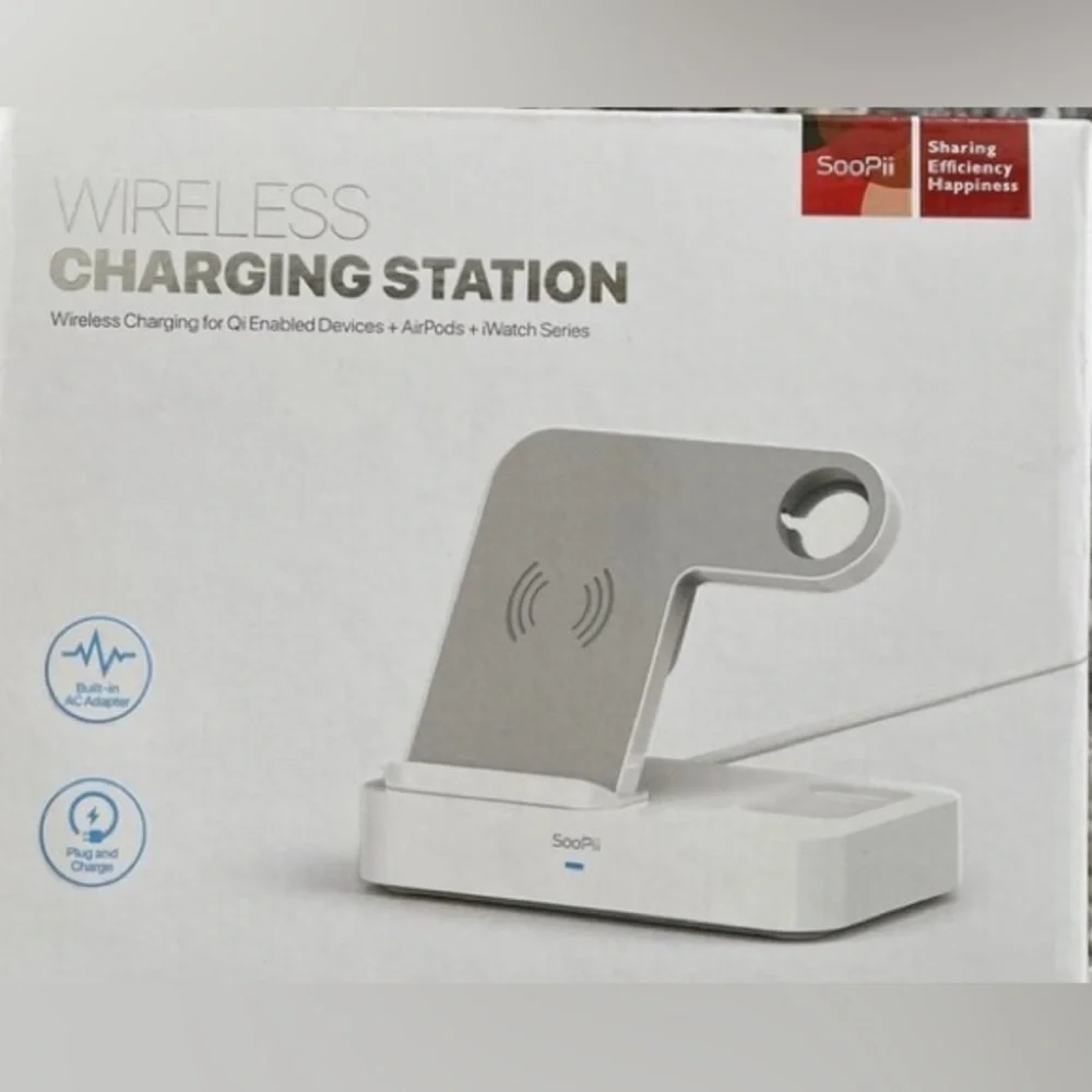 Soopii 3 in 1 wireless charging station. Charge your phone, AirPods and iWatch